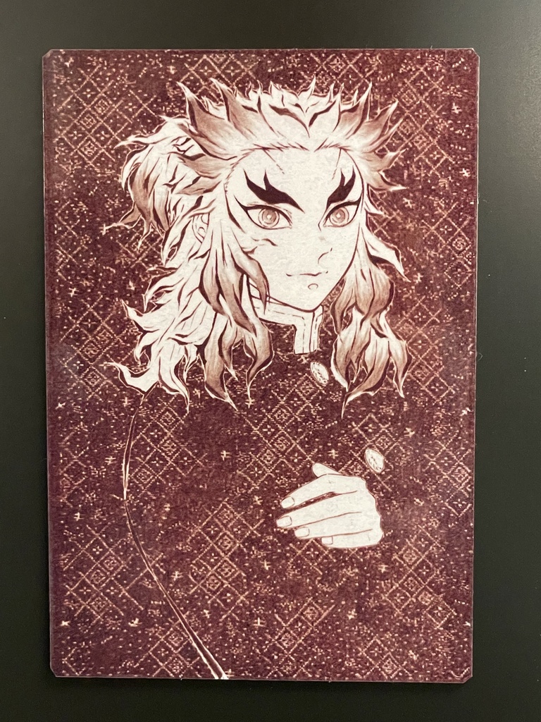 煉獄杏寿郎（破れ格子柄）マグネット＆ステッカーセット＊鬼滅の刃イラスト