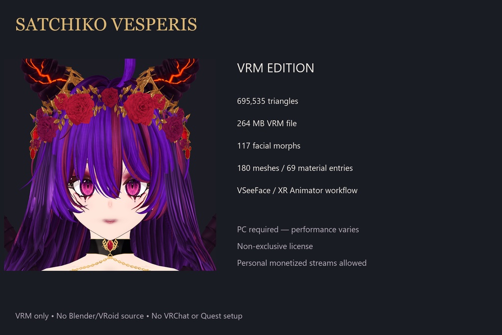 【VRM】Satchiko Vesperis|魔界の女王・Demon Queen 3D Avatar