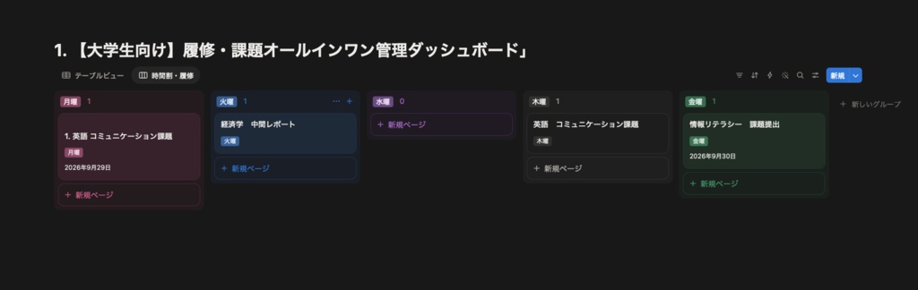 【大学生向け】履修・時間割・課題オールインワン管理 Notionダッシュボード