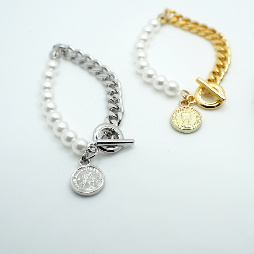 コインチャームネックレス(パール&チェーンmix)(送料込み)