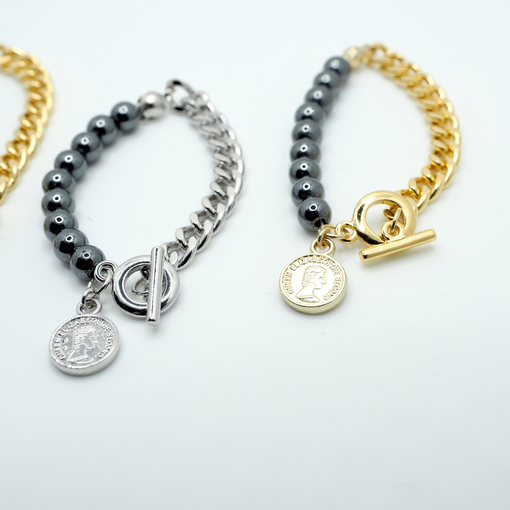 コインチャームネックレス(パール&チェーンmix)(送料込み)