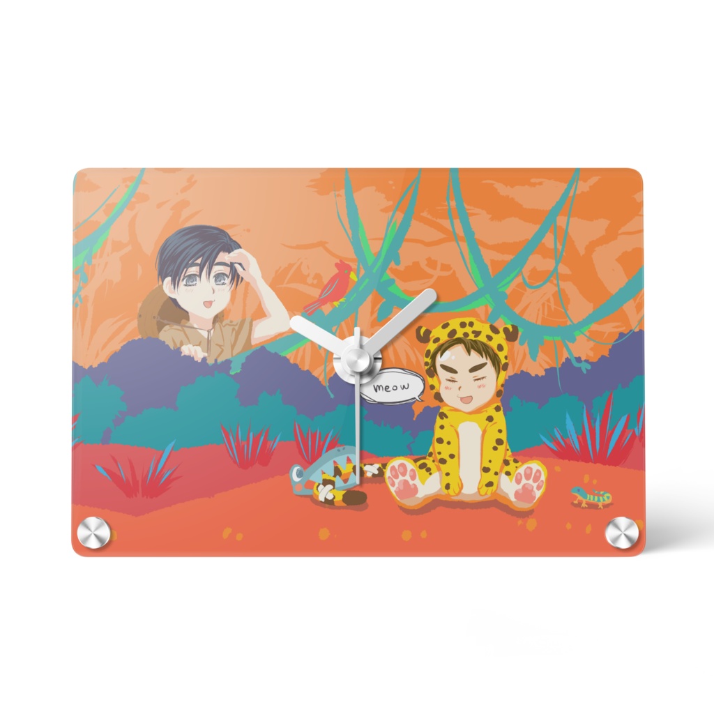 『罠にかかったちびジャガー』アクリル時計