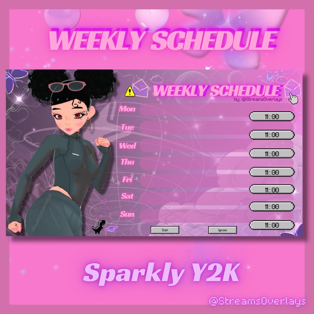 Sparkly Y2K Weekly Stream Vtubing schedule Template 1