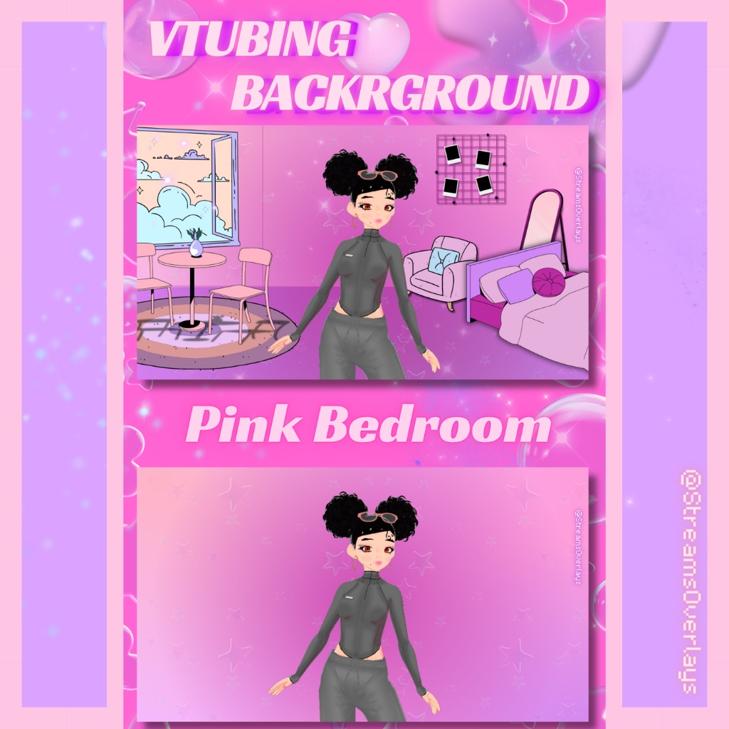 FREE 2D Vtubing Streaming Pink bedroom backgrounds