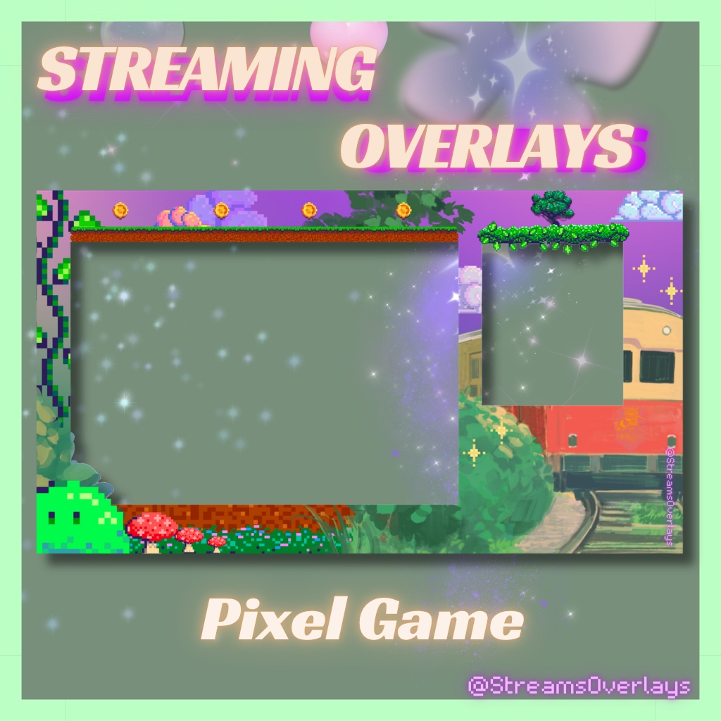 【配信画面】ドット絵 ゲーム配信レイアウト 全2種 / Pixel Game Stream Overlay (2 layouts)【Vtuber/配信素材】