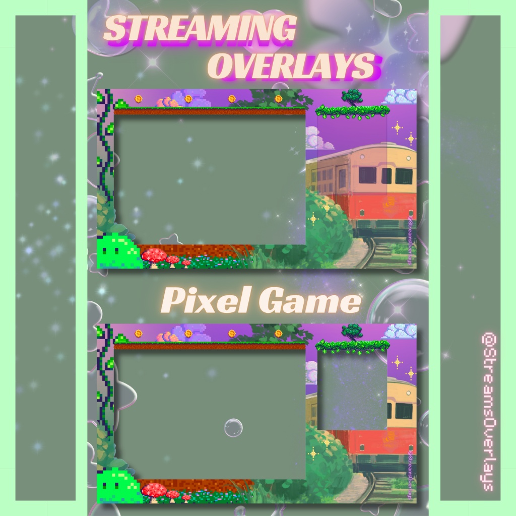 【配信画面】ドット絵 ゲーム配信レイアウト 全2種 / Pixel Game Stream Overlay (2 layouts)【Vtuber/配信素材】