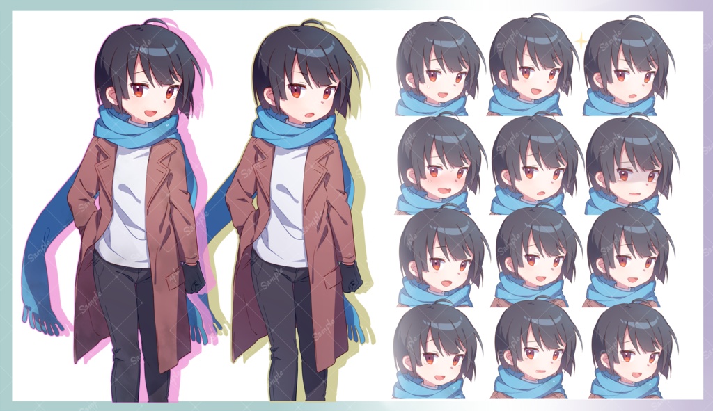 立ち絵素材 04 表情差分11種 コートとマフラーを着た少女 少年 朝乃屋 Booth