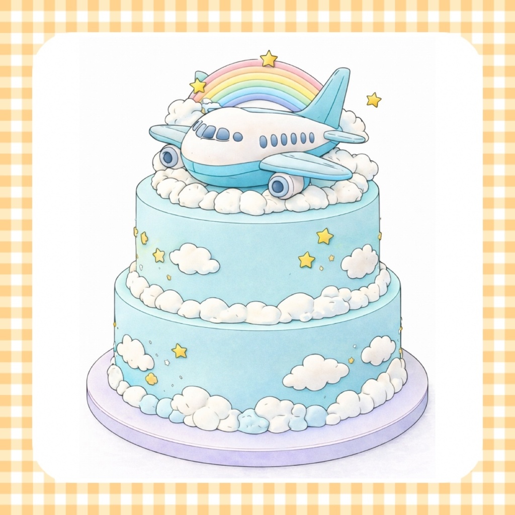 【ぬりえ】ひこうきケーキ