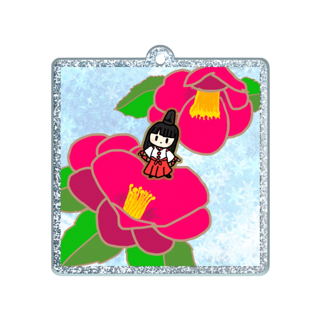 雪と椿のキラキラキーホルダー