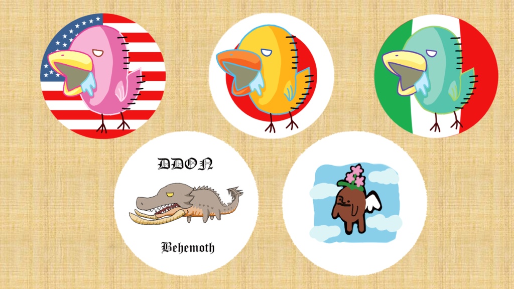 DDON 缶バッジ (マンドラゴラ/ベヘモット/よだれ鳥)