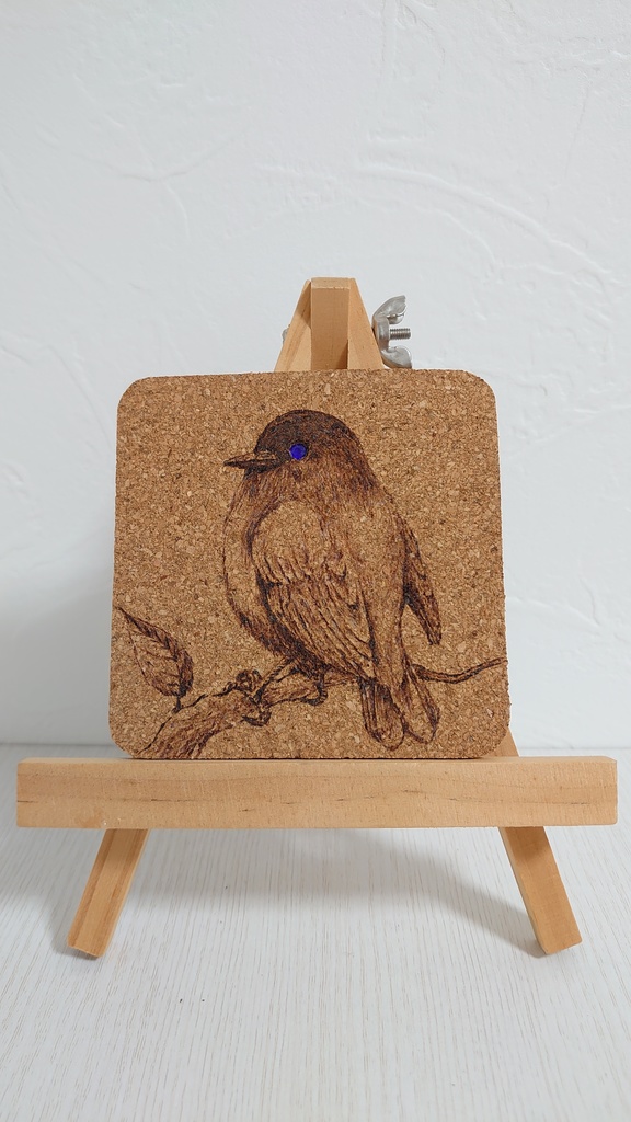 鳥ぴよコルクアート ウッドバーニング ハシブトガラ