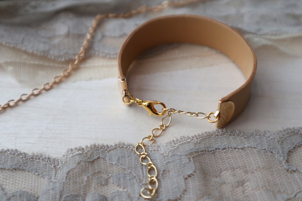 革×布ブレスレット ベージュ "芽吹き"