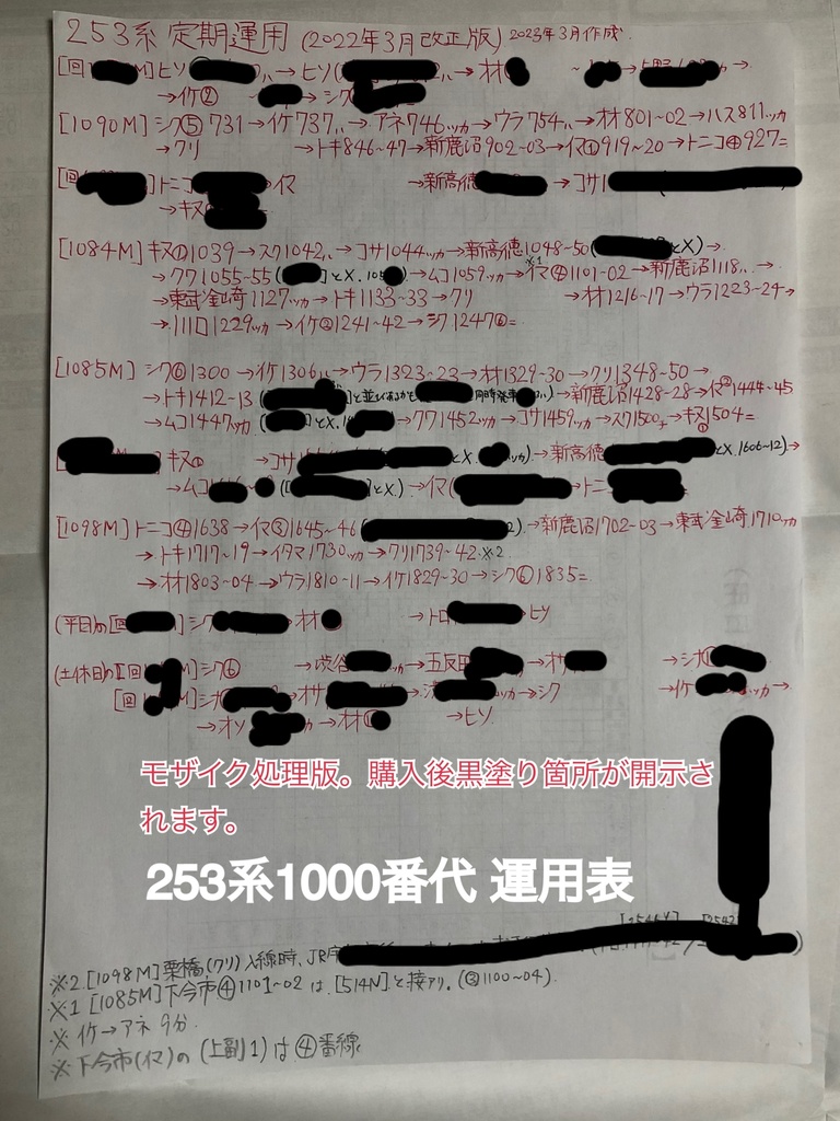 253系1000番代　運用表•時刻表(回送列車も含む)2022年3月改正版