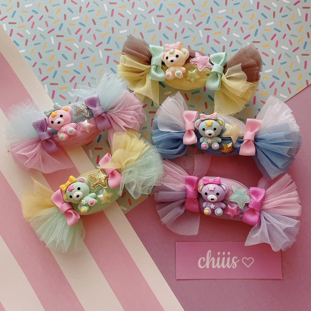 キャンディーくまちゃんのふわふわ ヘアクリップ