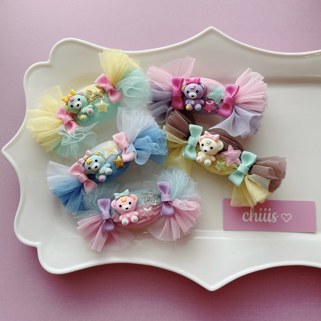 キャンディーくまちゃんのふわふわ ヘアクリップ