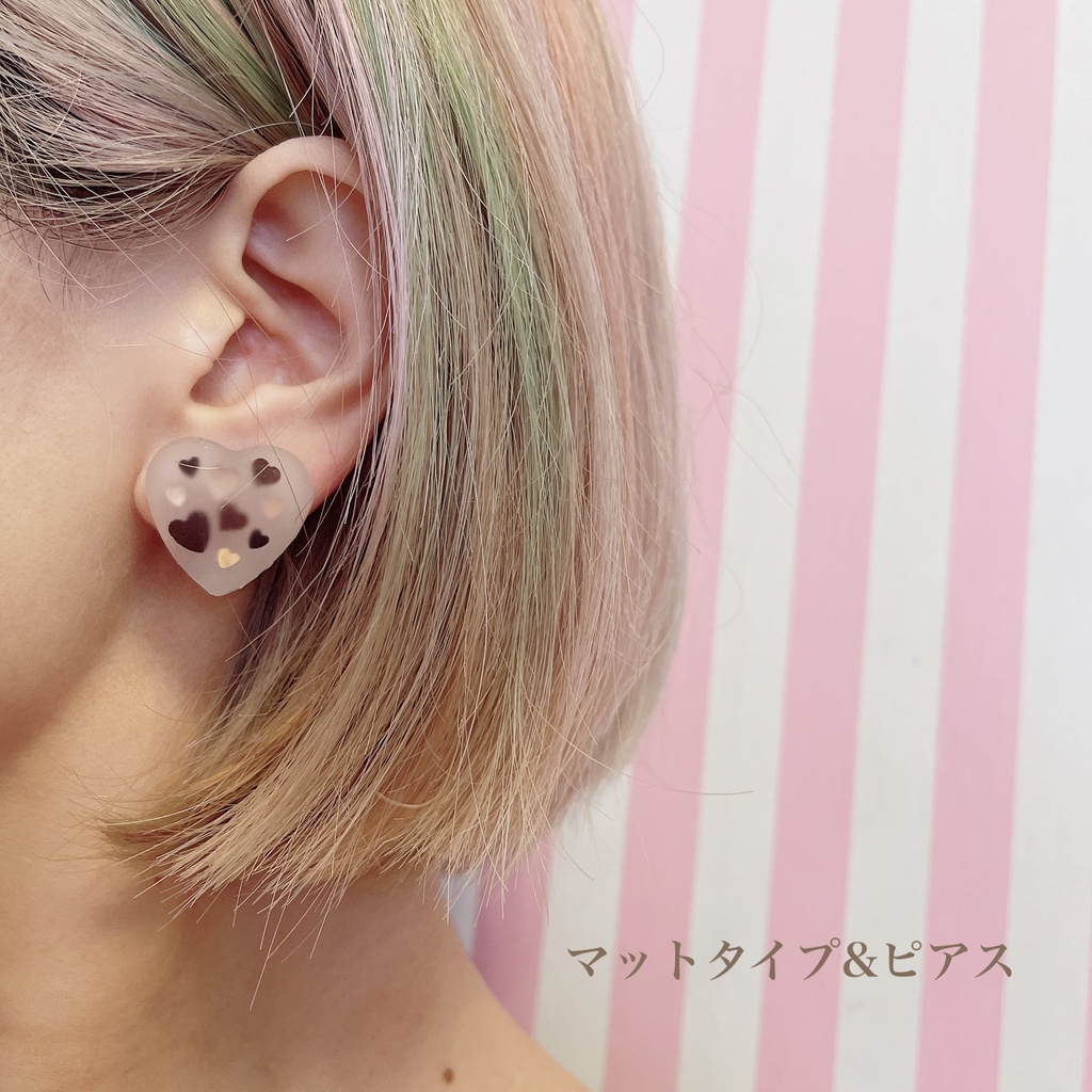 チョコレートカラーのハートアクセサリー ピアスorイヤリング