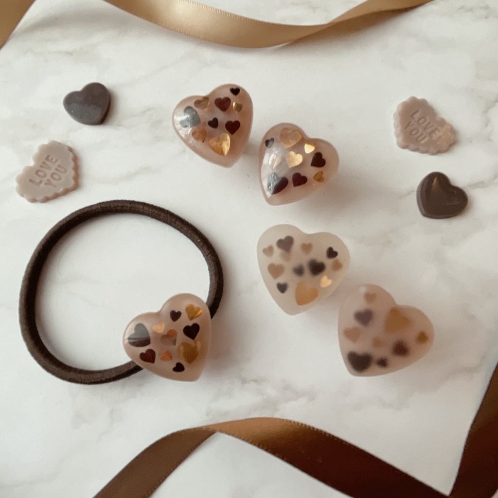 チョコレートカラーのハートアクセサリー ピアスorイヤリング