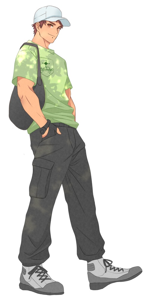 【イラスト🌟無料】Tシャツのガタイのいい男性【全身立ち絵】