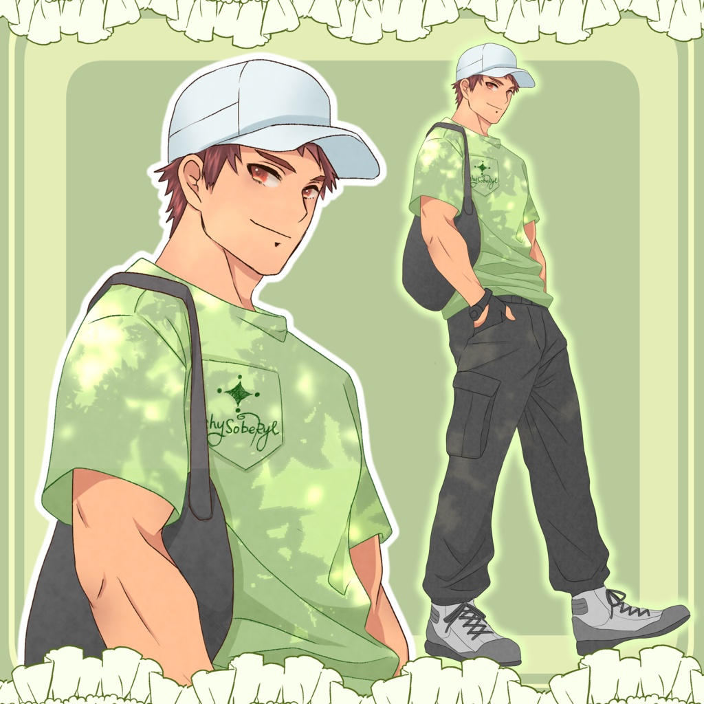 【イラスト🌟無料】Tシャツのガタイのいい男性【全身立ち絵】