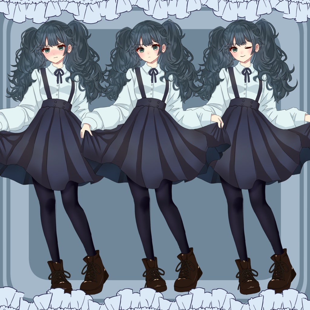 【イラスト🌟無料あり】サスペンダースカートの女の子【全身立ち絵】