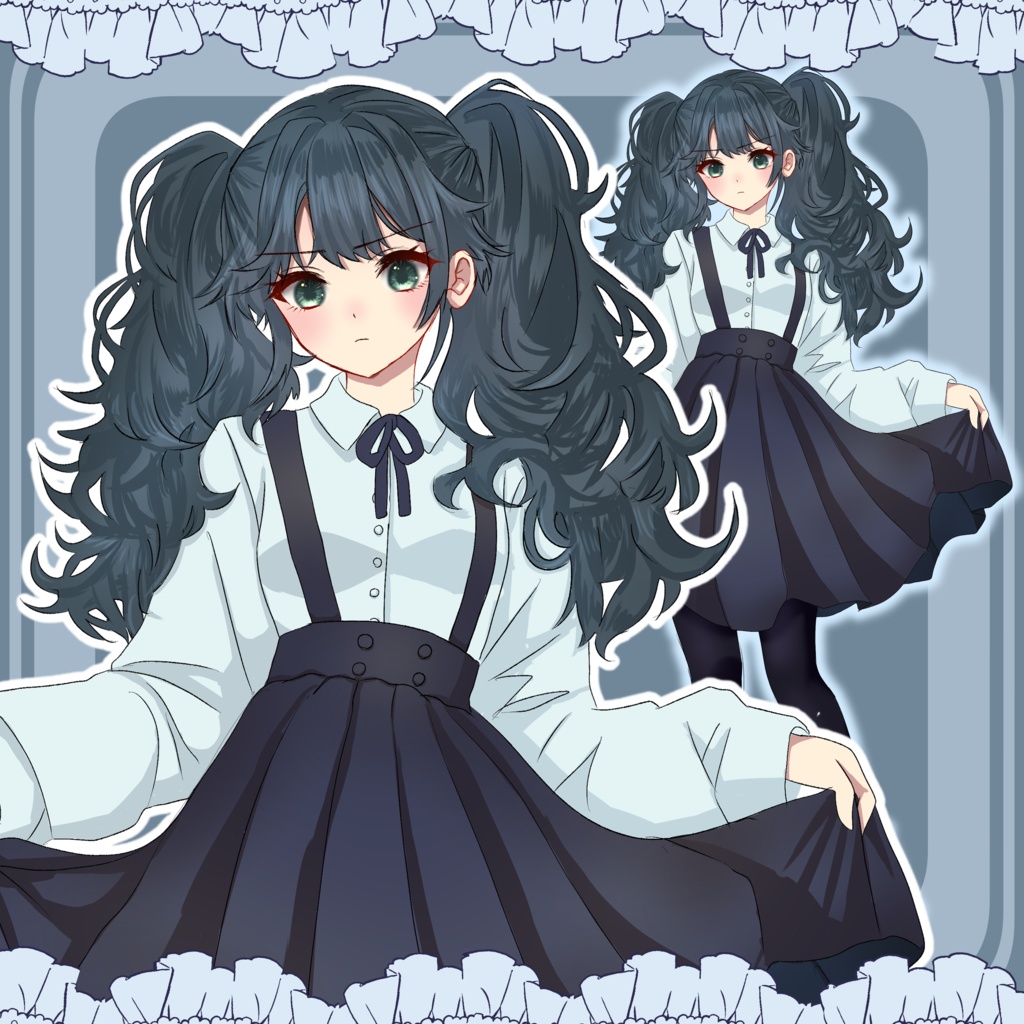 【イラスト🌟無料あり】サスペンダースカートの女の子【全身立ち絵】