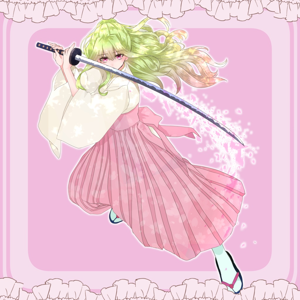 【イラスト🌟無料】刀を持った和服の女性【全身立ち絵】