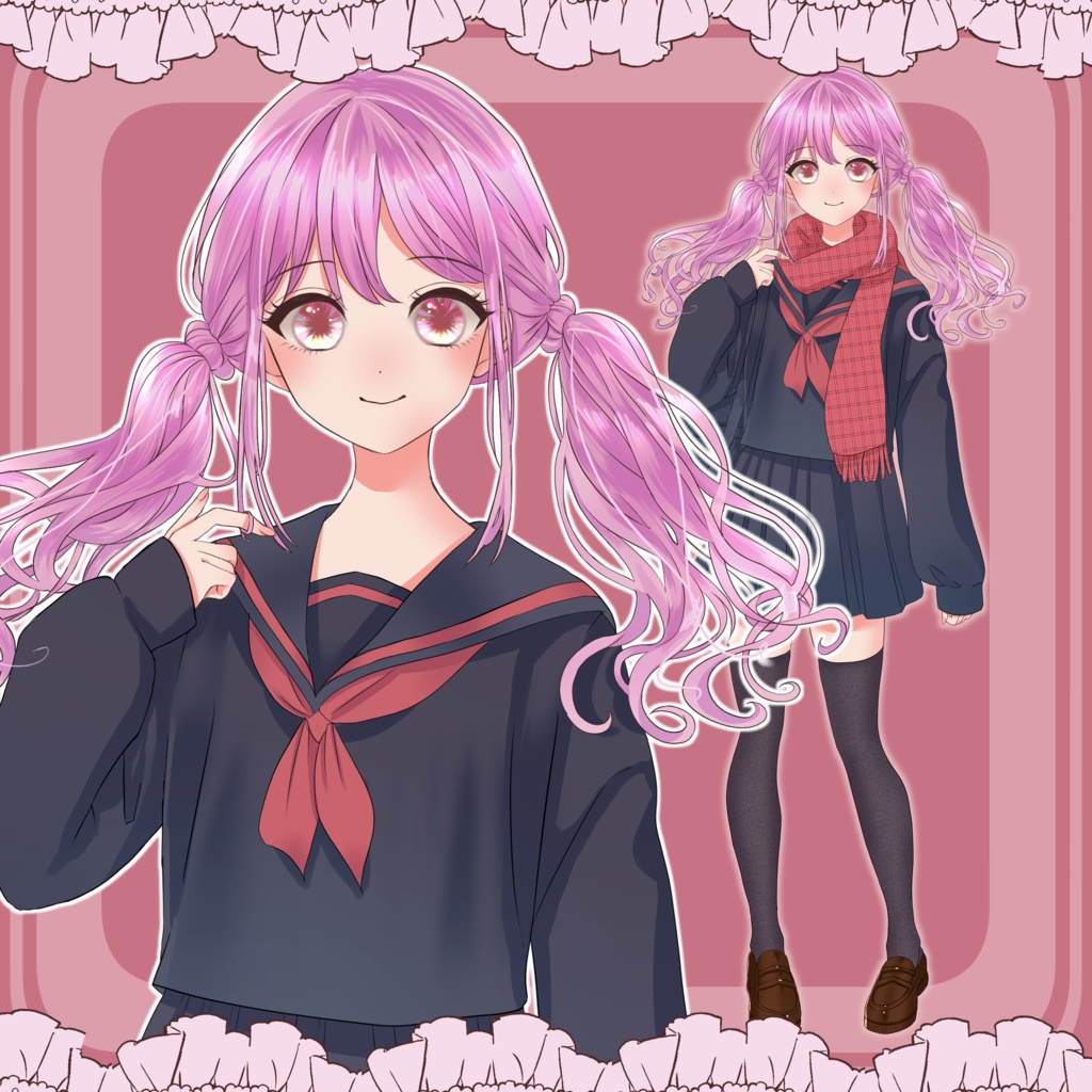 【イラスト🌟無料あり】制服にマフラーの女の子【全身立ち絵】