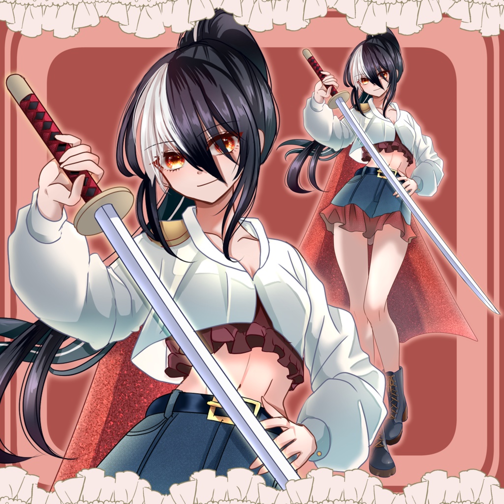 【イラスト🌟無料】刀を持ったファンタジー風の女性【全身立ち絵】