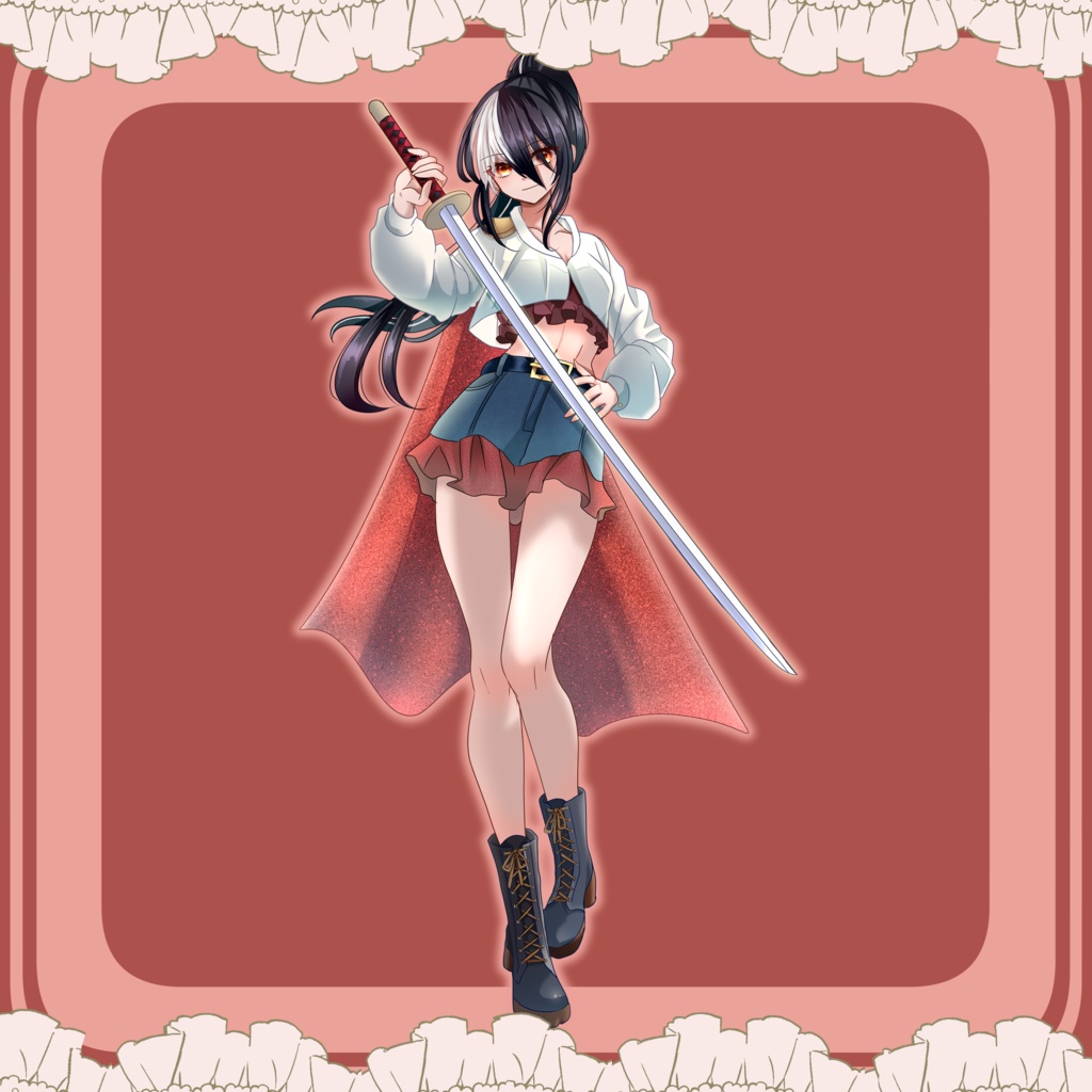 【イラスト🌟無料】刀を持ったファンタジー風の女性【全身立ち絵】