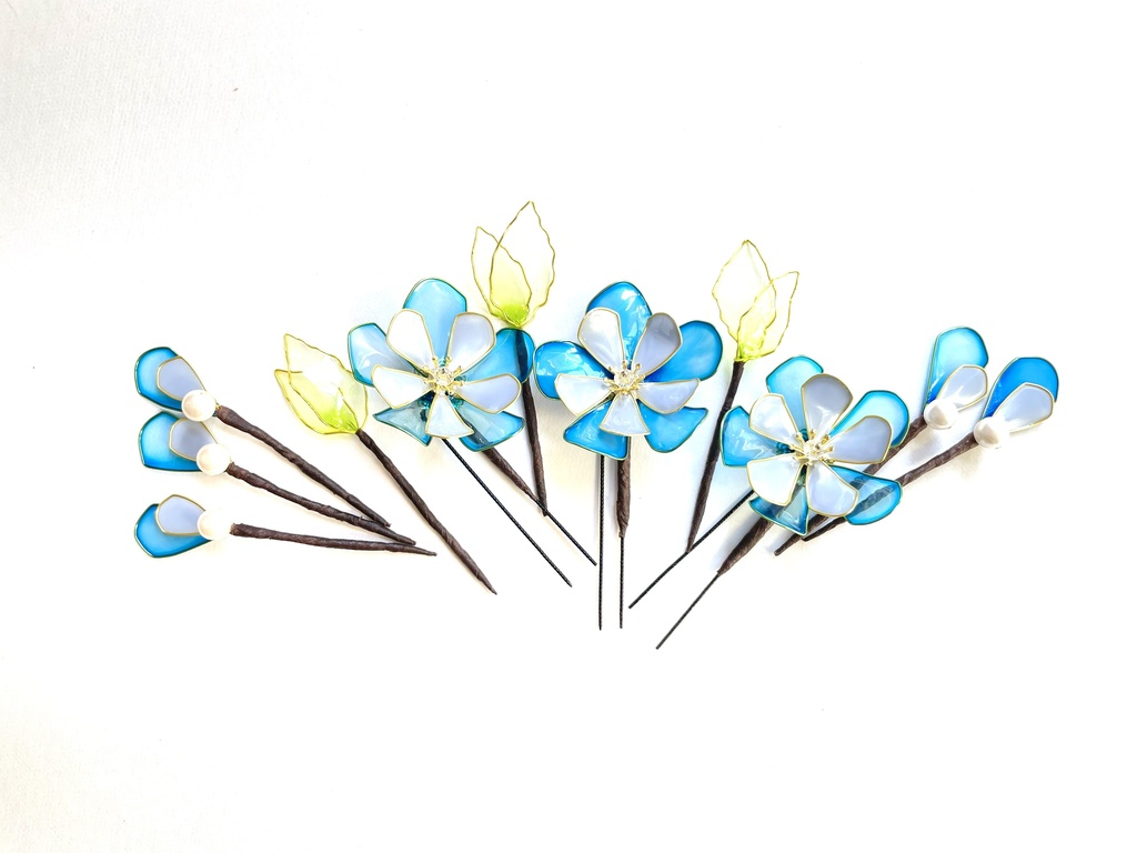 青い花の髪飾り *ディップフラワー *ヘッドドレス