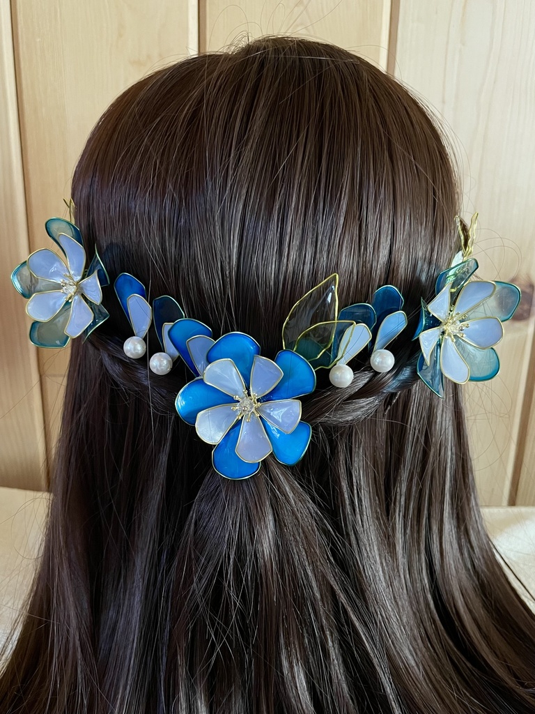 青い花の髪飾り *ディップフラワー *ヘッドドレス