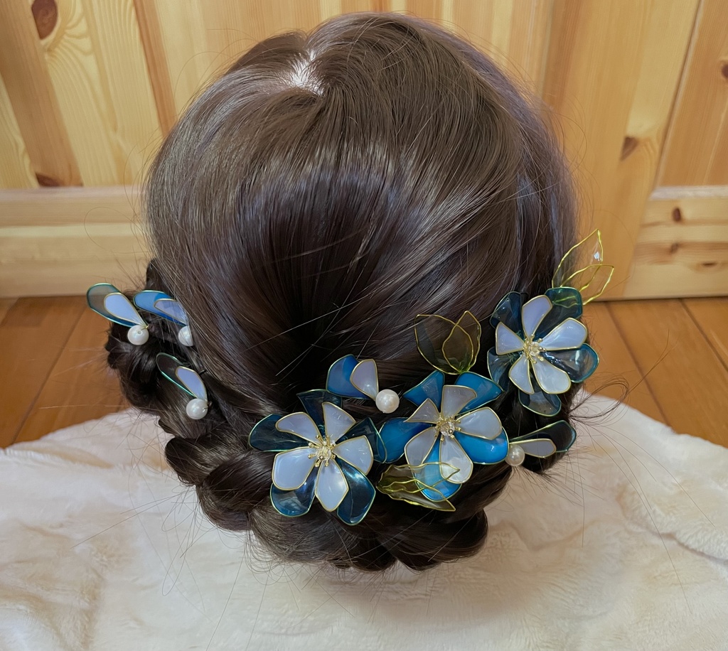 青い花の髪飾り *ディップフラワー *ヘッドドレス