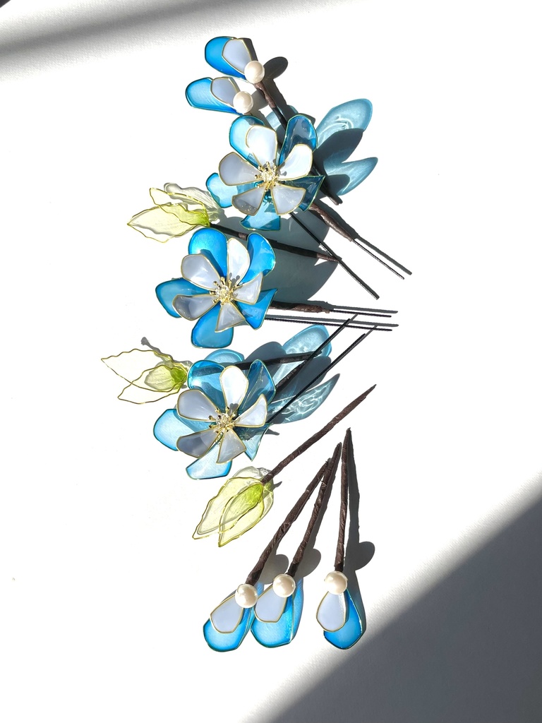 青い花の髪飾り *ディップフラワー *ヘッドドレス