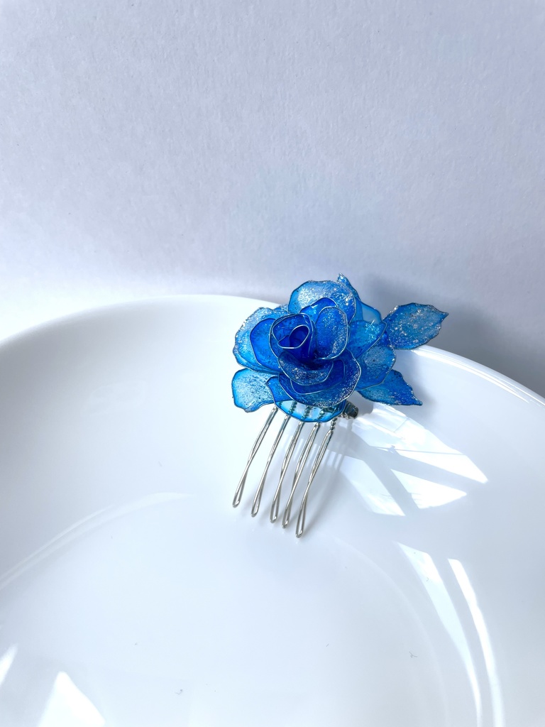 青い薔薇 小 簪 ディップフラワー アメリカンフラワー 青薔薇 Ichi Maruko Booth