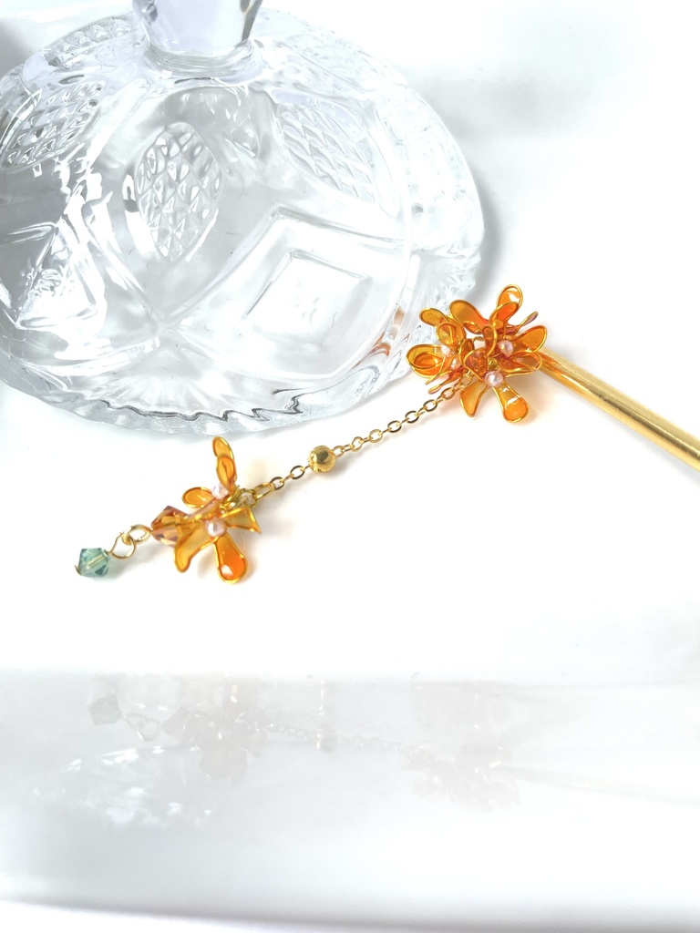 秋薫る金木犀 ＊1本簪 ＊ディップフラワー ＊アメリカンフラワー ＊秋