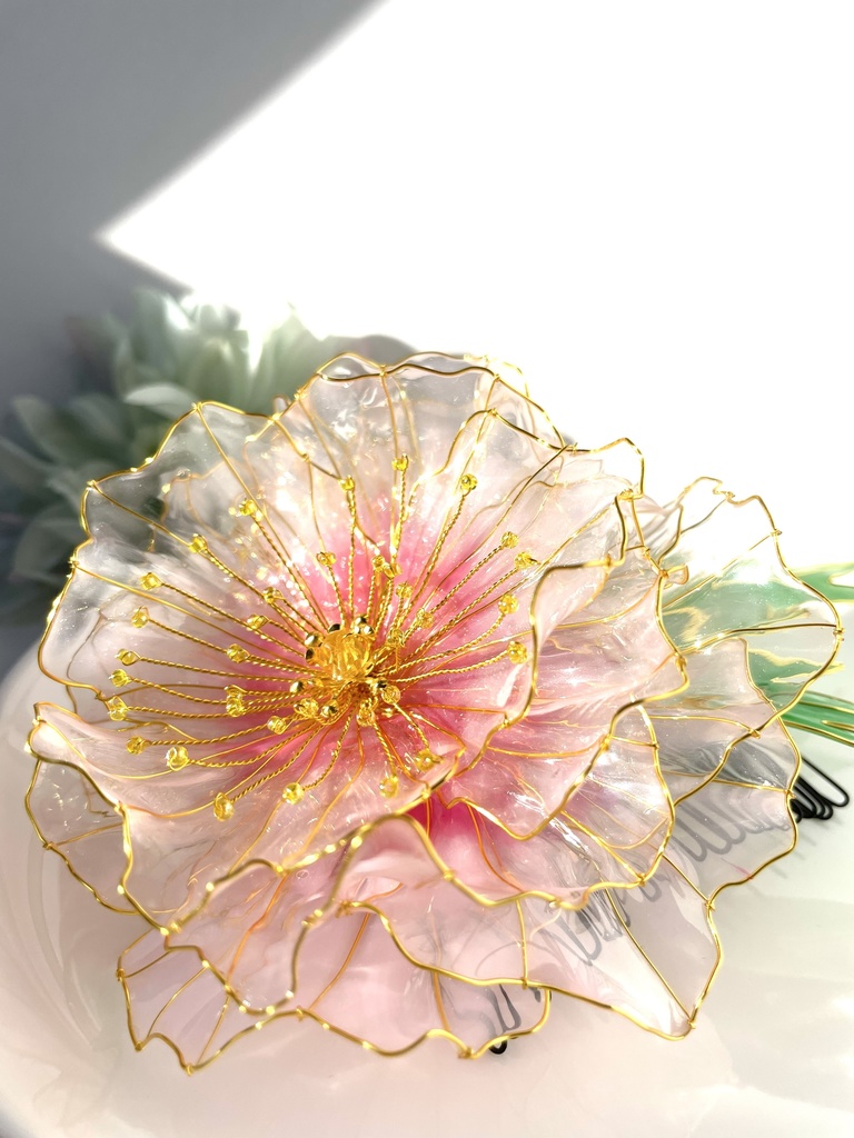 ピンク牡丹の簪