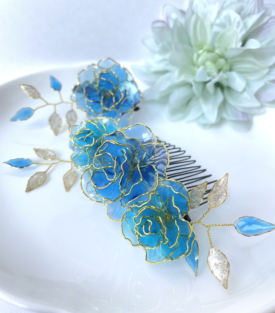 青薔薇のヘアコームセット 