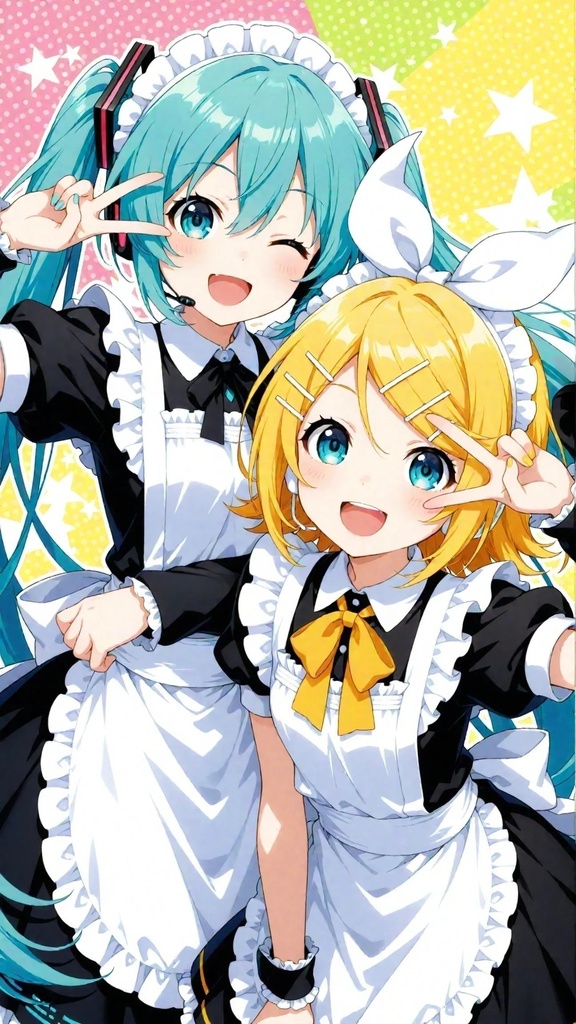 スマホ用壁紙　ミクとリン（おためし）