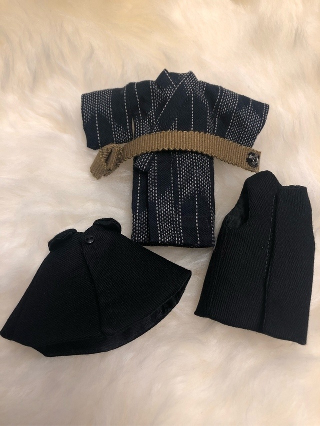 【オビツ11】着物+総裏トンビコート(着物/帯/2部式コート)4点セット