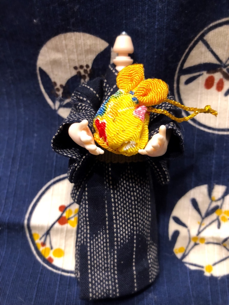 【オビツ11・ドール小物】うさ耳ちりめん巾着