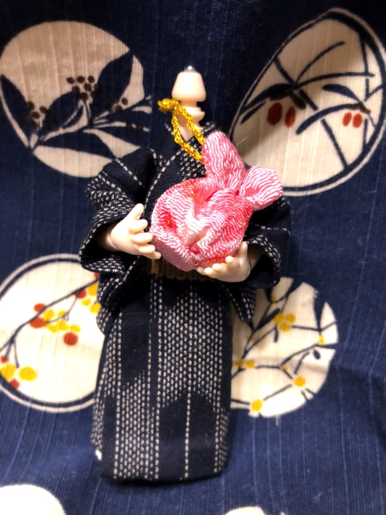 【オビツ11・ドール小物】うさ耳ちりめん巾着