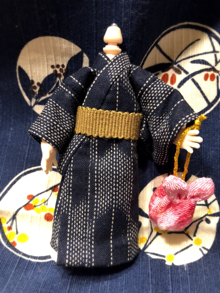 【オビツ11・ドール小物】うさ耳ちりめん巾着