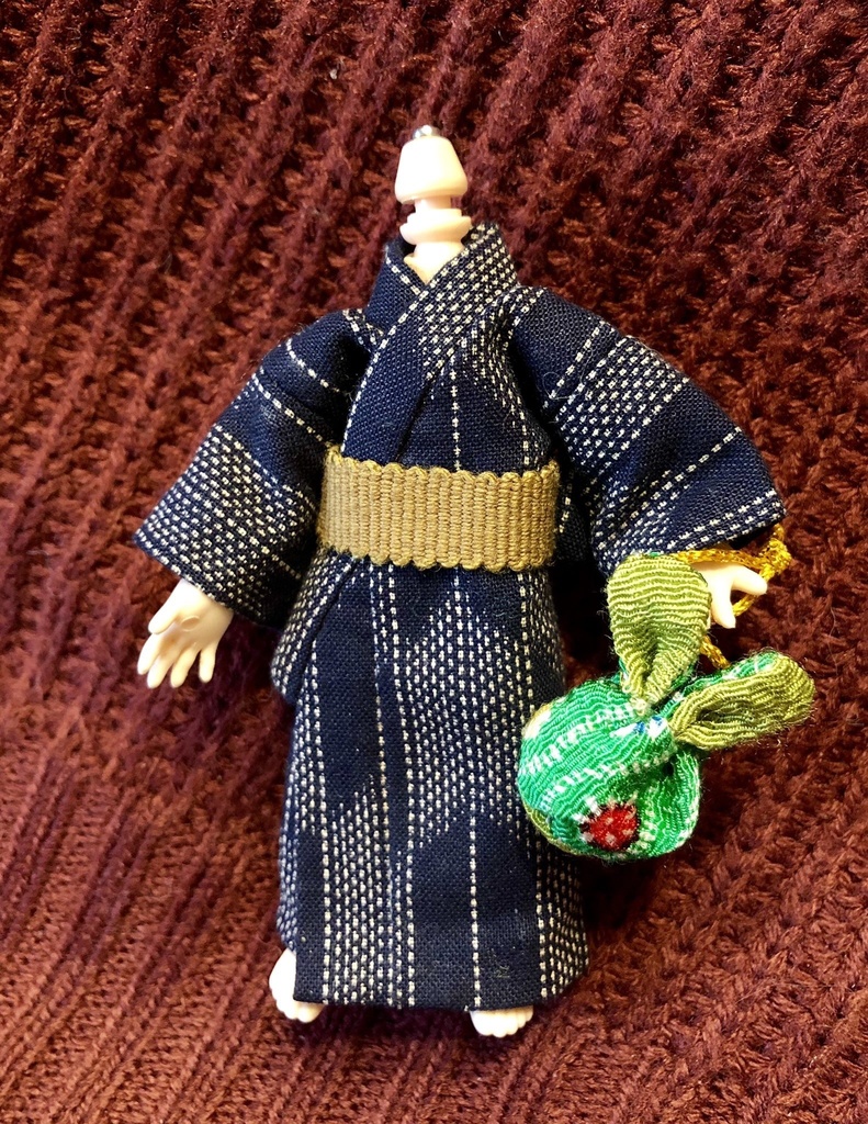 【オビツ11・ドール小物】うさ耳ちりめん巾着