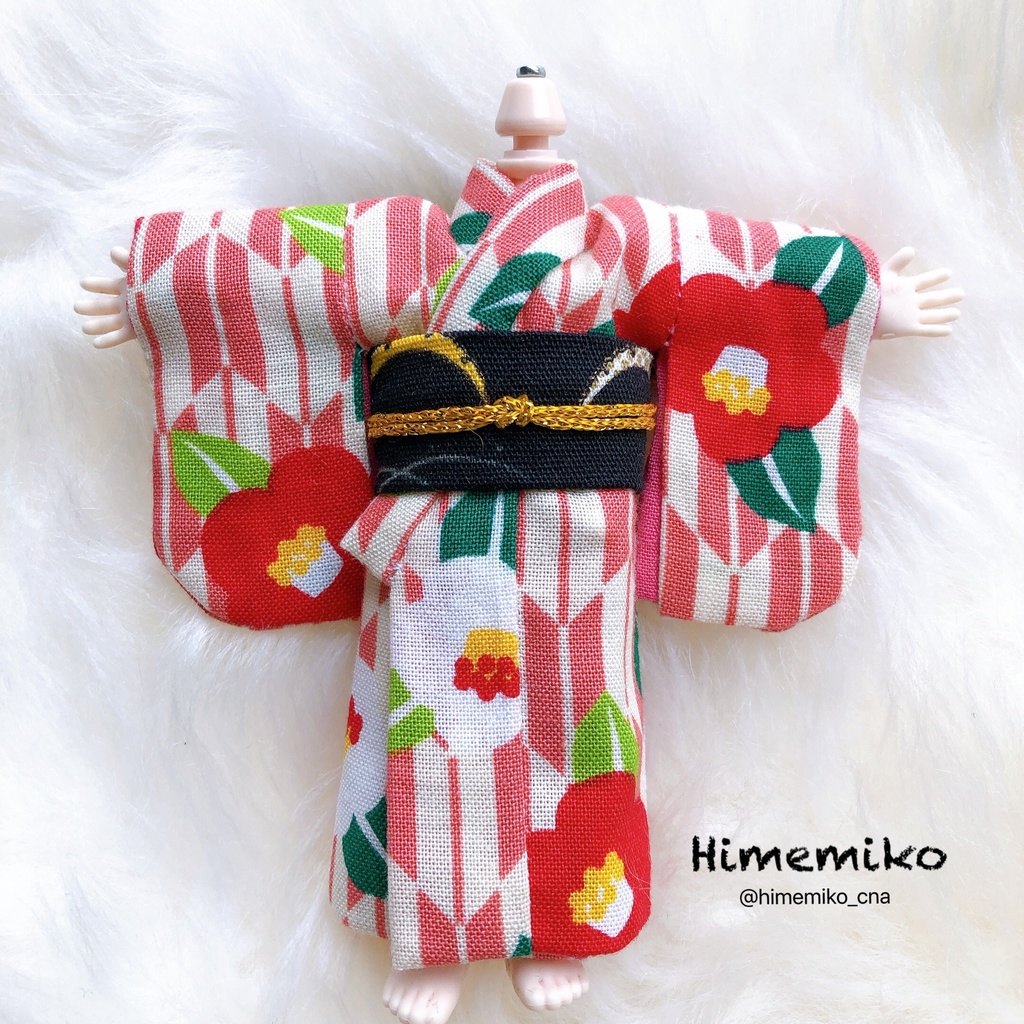 【オビツ11】大正ロマン風着物セット/椿・梟帯