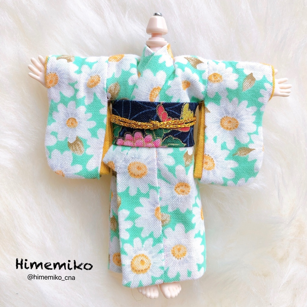 【オビツ11】大正ロマン風着物セット/翡翠・ひな菊