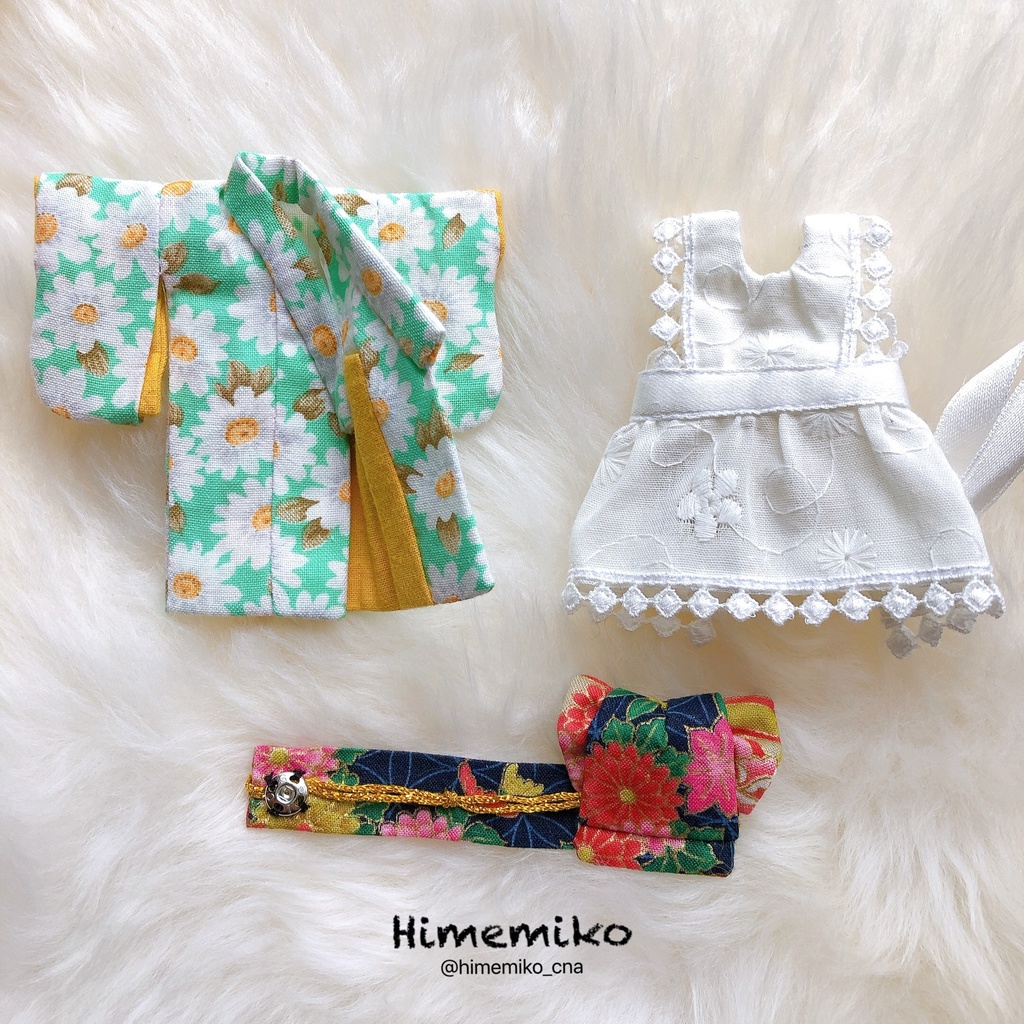 【オビツ11】大正ロマン風着物セット/翡翠・ひな菊
