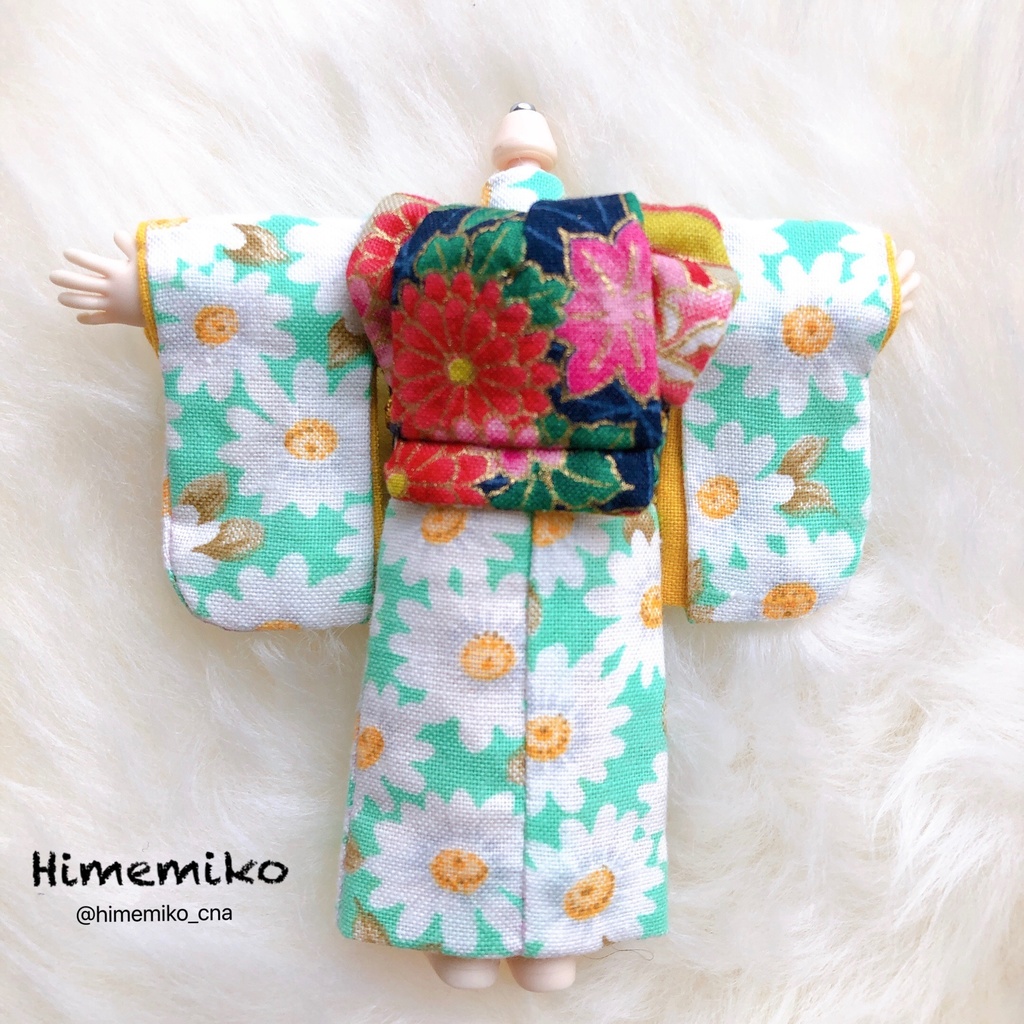 【オビツ11】大正ロマン風着物セット/翡翠・ひな菊