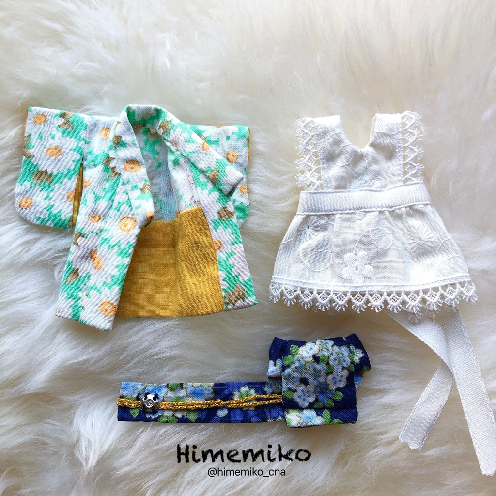 リニューアル【オビツ11】大正ロマン風着物セット/翡翠・花てまり