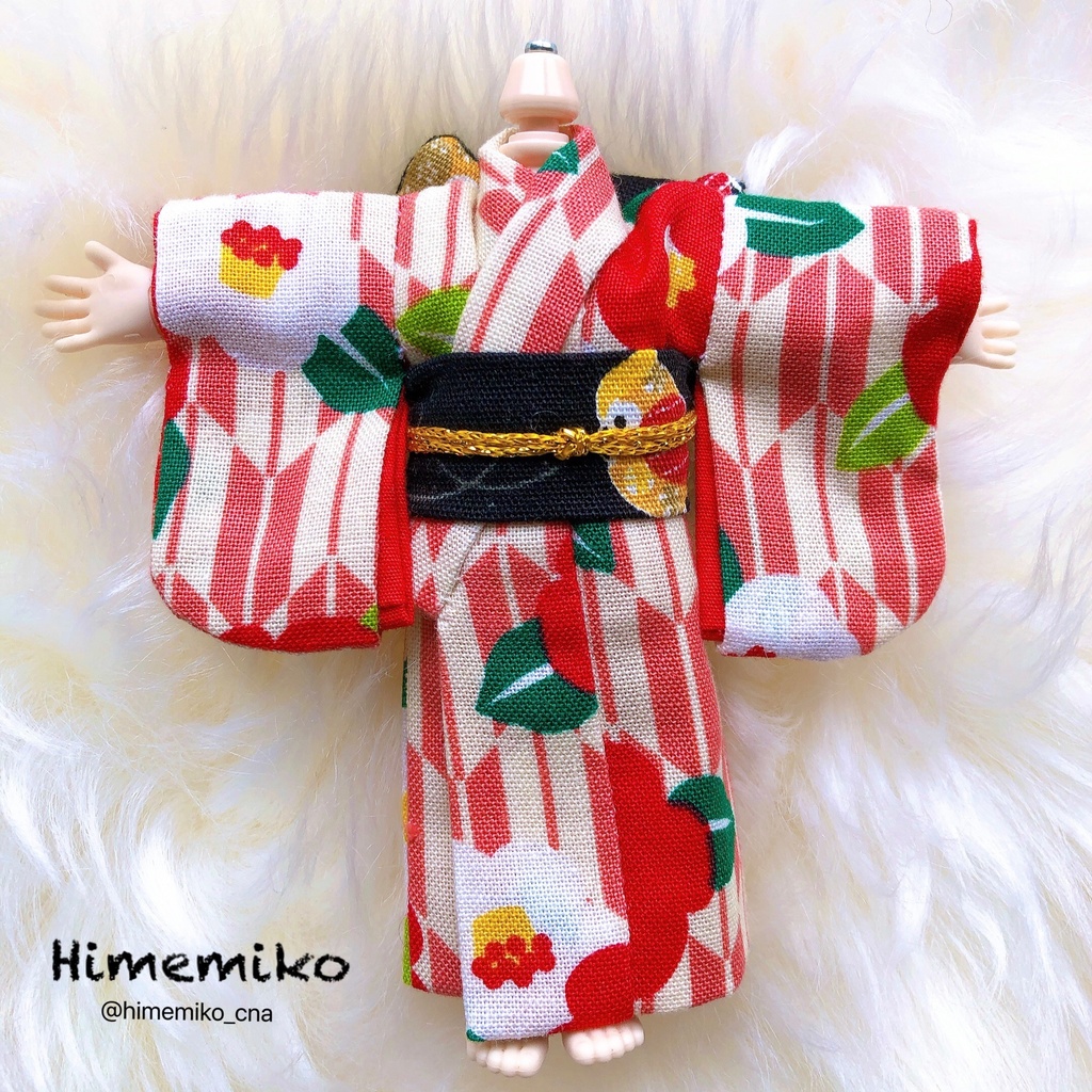 【オビツ11】大正ロマン風着物セット/椿・梟帯