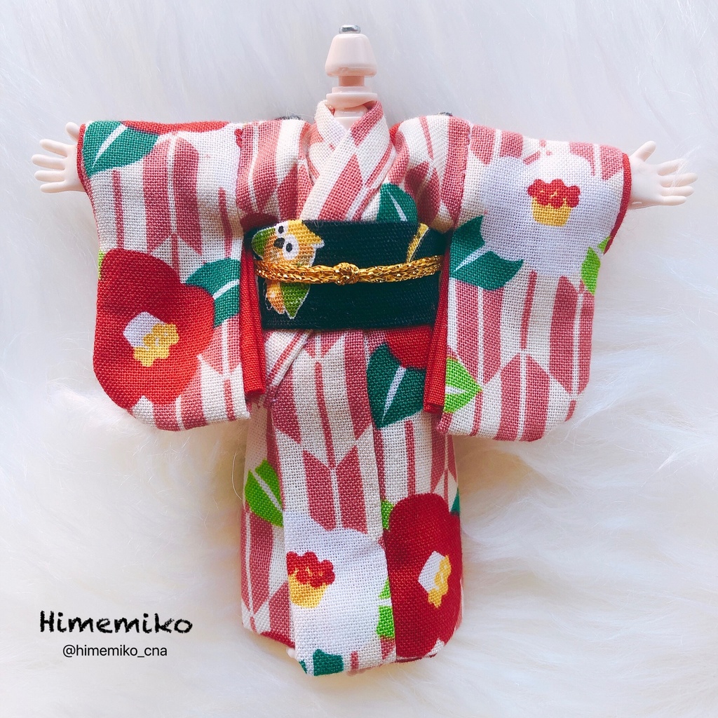 【オビツ11】大正ロマン風着物セット/椿・梟帯